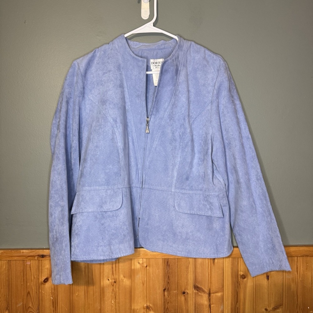 Vintage Lady Dorby Periwinkle Blue  Zipper Front Collarless Jacket Women 14P